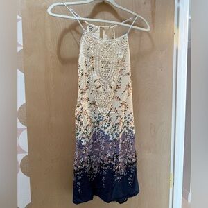 Ganji Floral Crochet Lace Dress - Cream and Blue